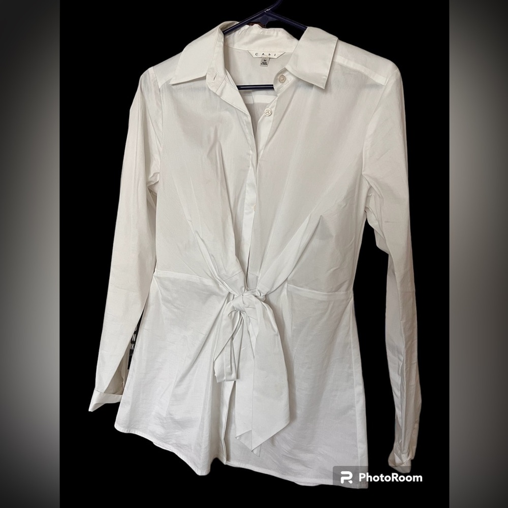 White Classic Cabi button and tie blouse, size medium, Great Condition!